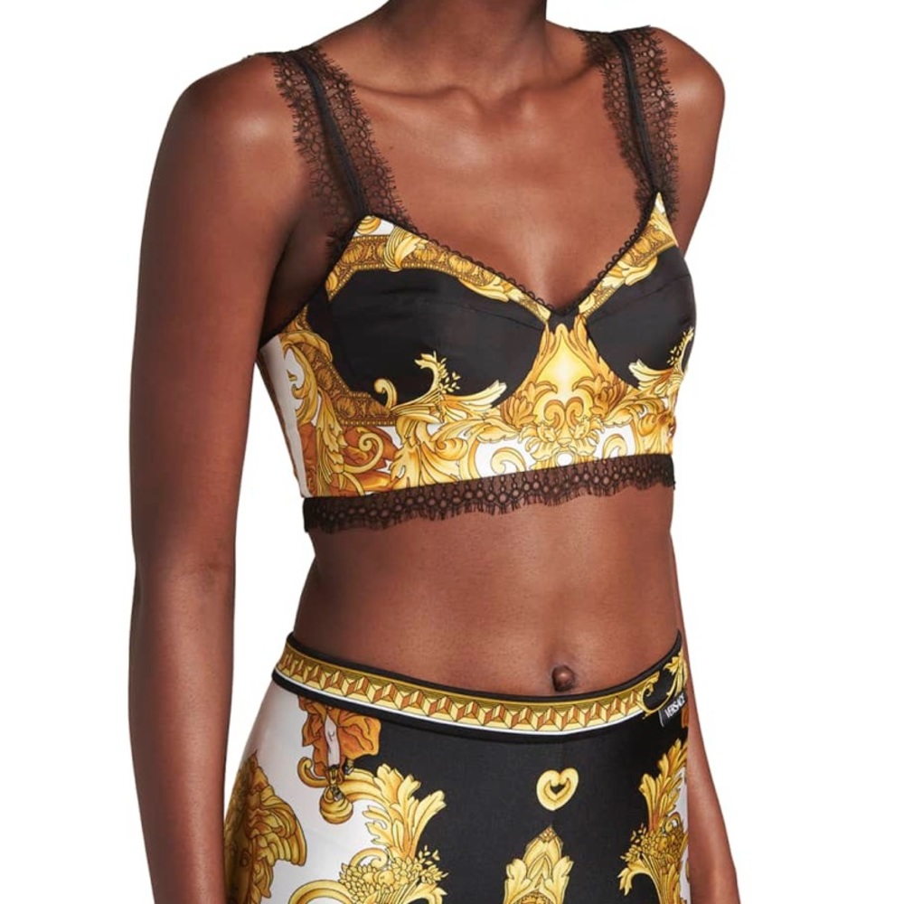 Versace Lace-Trimmed Printed Silk Twill Top